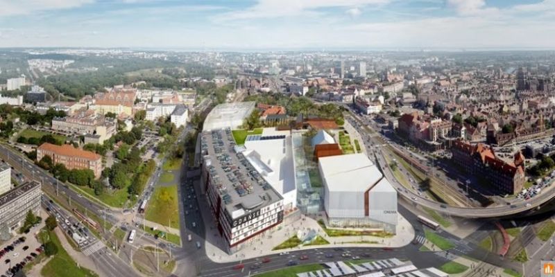 Kolejne żurawie budowlane opuszczają  Forum Gdańsk