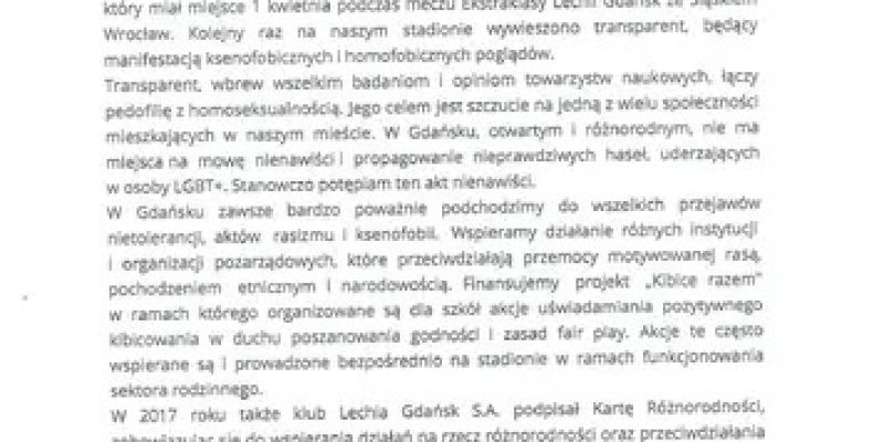 Listy prezydent Gdańska do władz Lechii i PZPN
