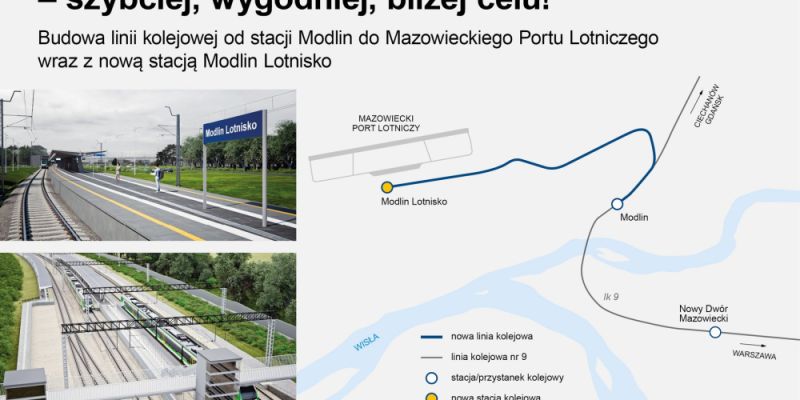 Pociągiem prosto na lotnisko w Modlinie. PKP ogłosiły przetarg na budowę torów