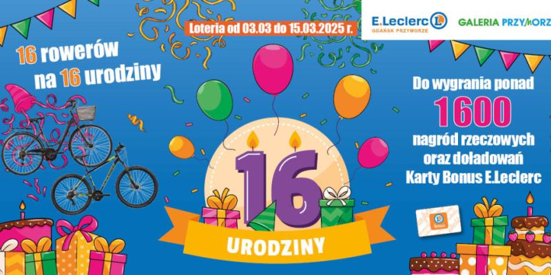 Loteria z nagrodami na 16-te urodziny Galerii Przymorze