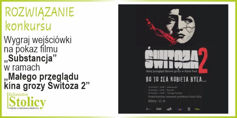 Rozwiązanie konkursu: Wygraj wejściówki na pokaz filmu „Substancja”